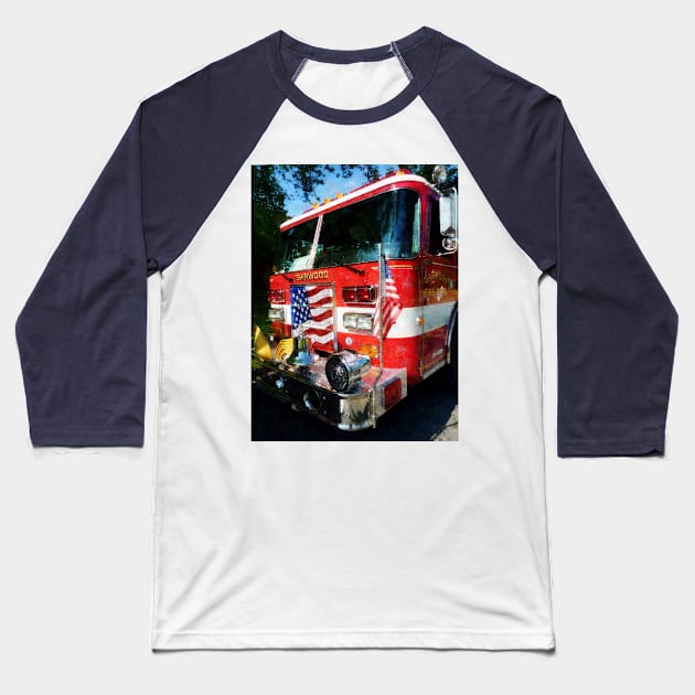 Firemen - Front of Fire Engine Baseball T-Shirt by SusanSavad